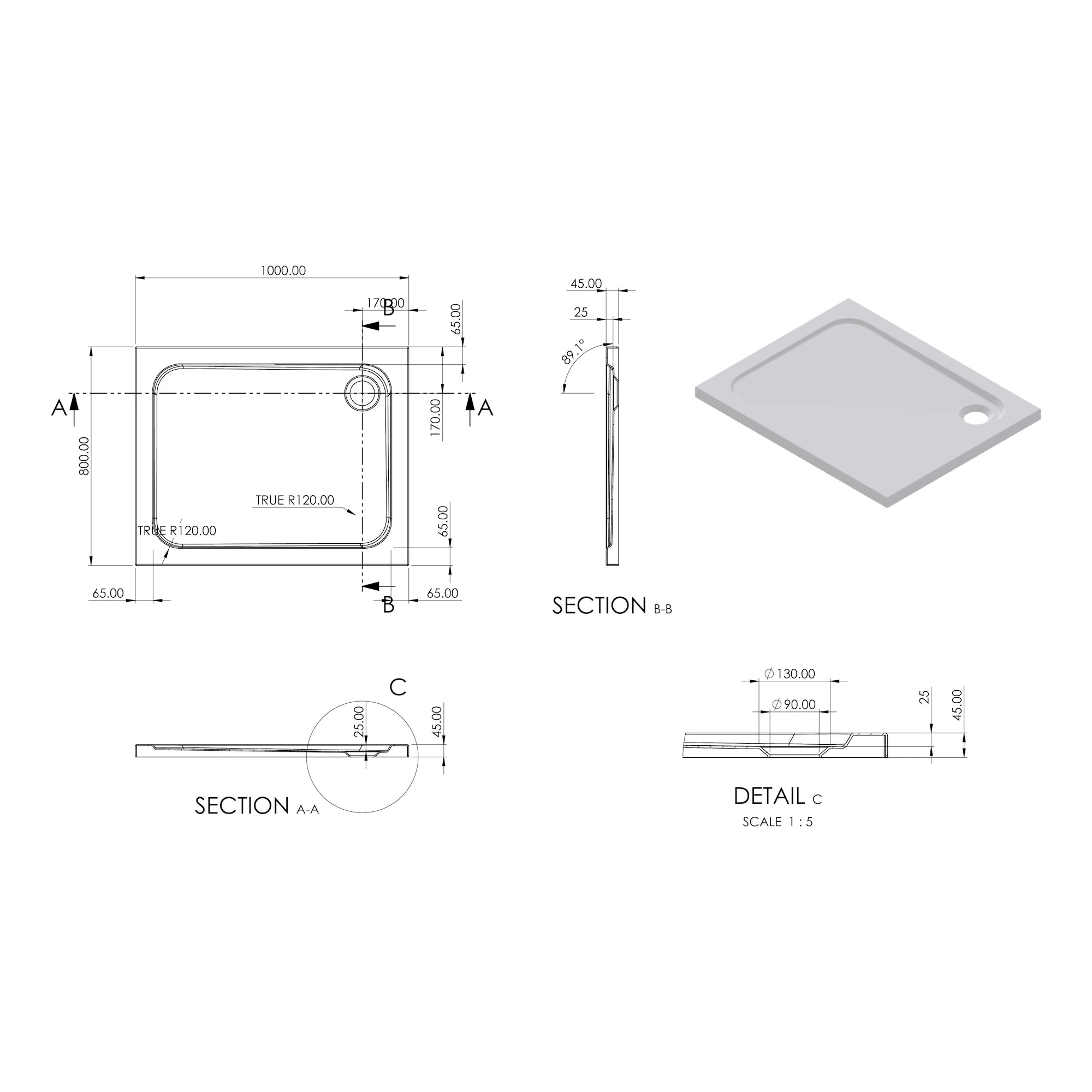 Essentials Low Profile Rectangle Shower Tray