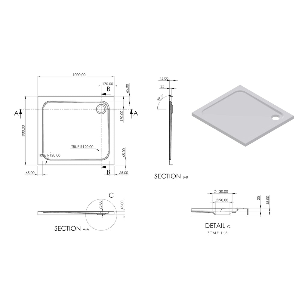 Essentials Low Profile Rectangle Shower Tray