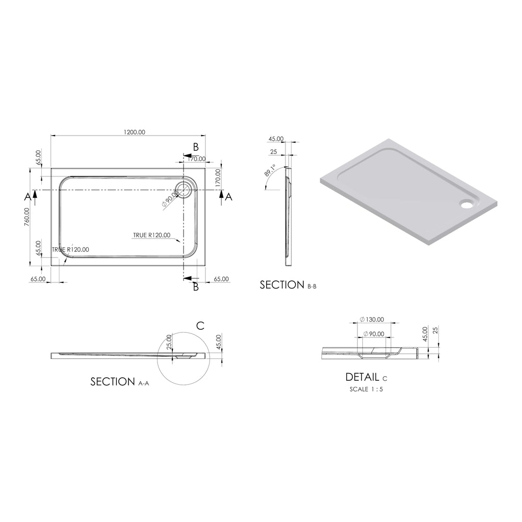 Essentials Low Profile Rectangle Shower Tray