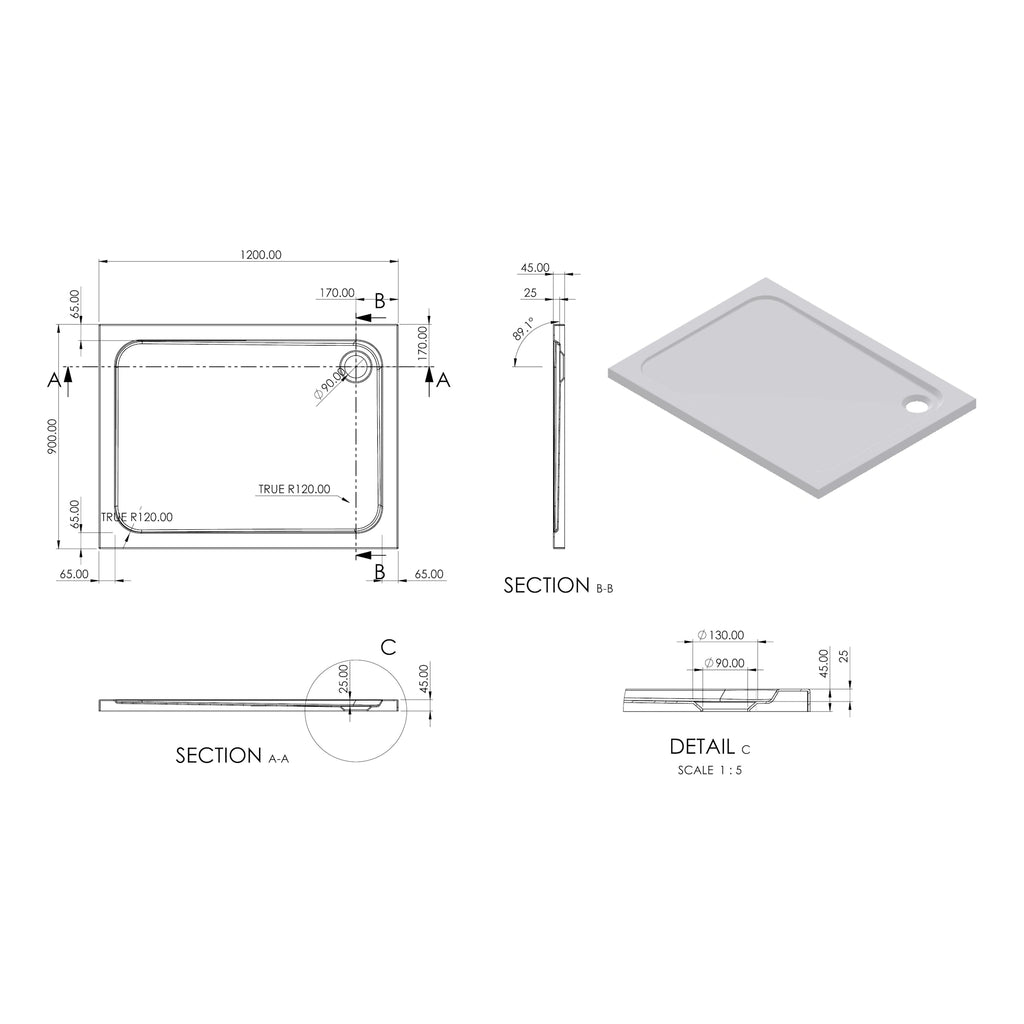 Essentials Low Profile Rectangle Shower Tray