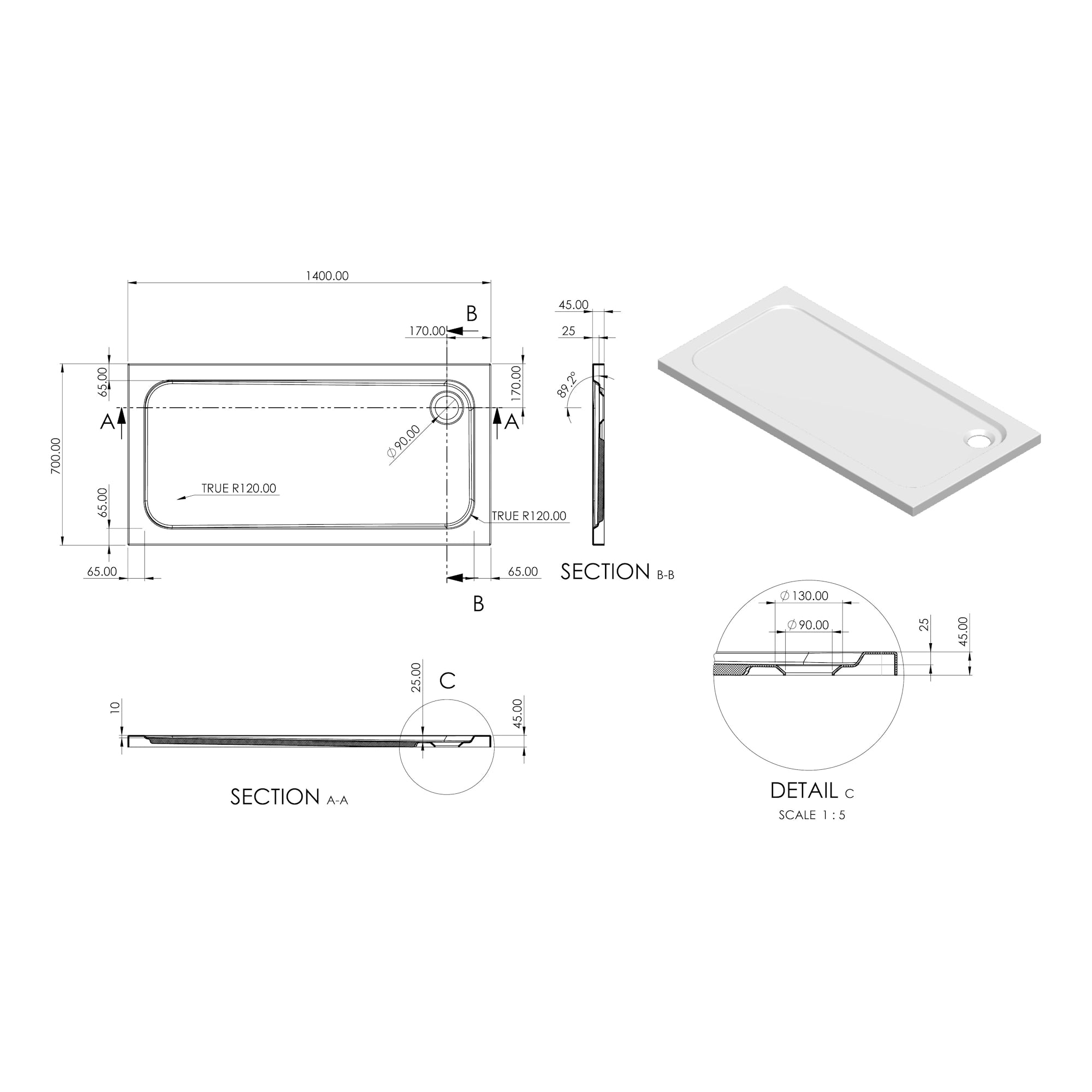 Essentials Low Profile Rectangle Shower Tray