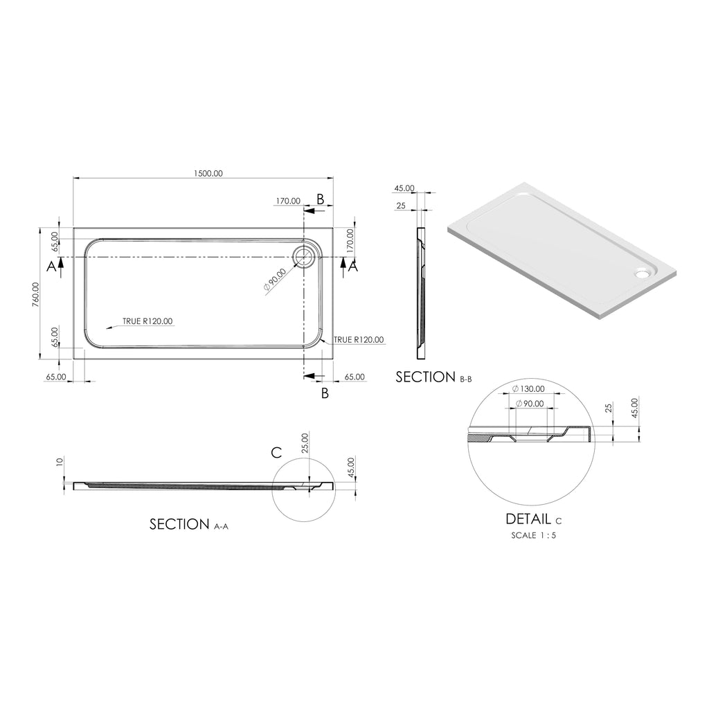 Essentials Low Profile Rectangle Shower Tray