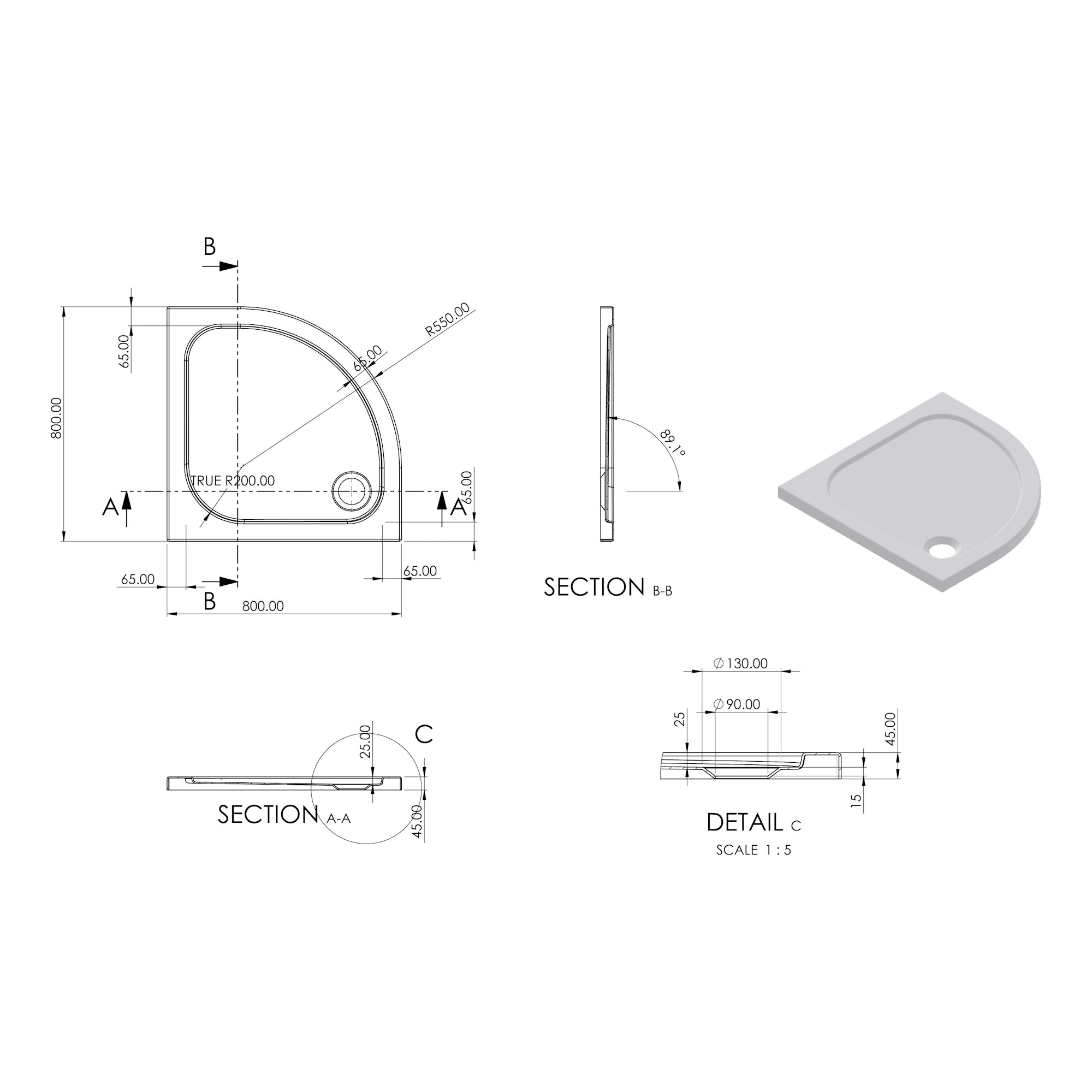 Essentials Low Profile Quadrant Shower Tray