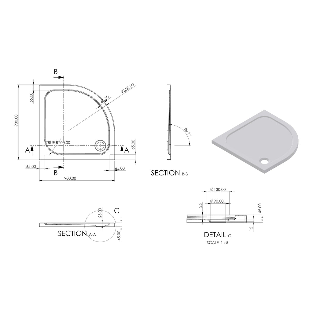 Essentials Low Profile Quadrant Shower Tray