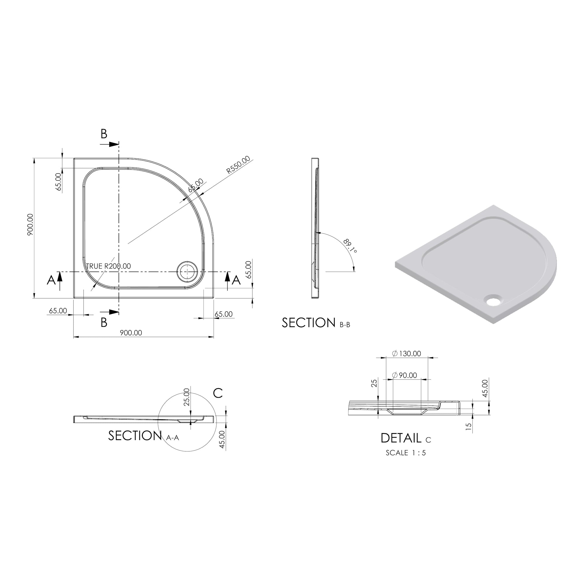 Essentials Low Profile Quadrant Shower Tray