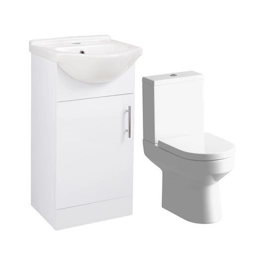 Sinda Floor Standing Basin Sink Vanity Unit and Seville Closed Coupled Open Back WC