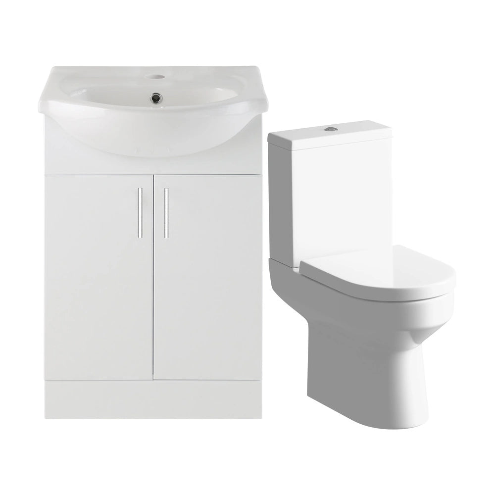 Sinda Floor Standing Basin Sink Vanity Unit and Seville Closed Coupled Open Back WC