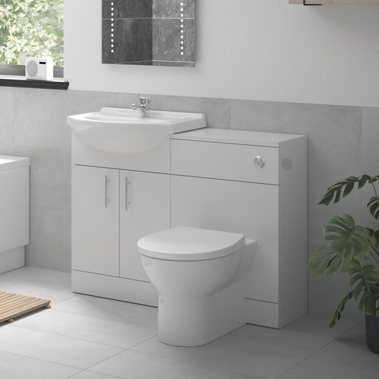 Sinda Floor Bathroom Set with Standing Basin Sink Vanity Unit WC Unit and Back to Wall Pan