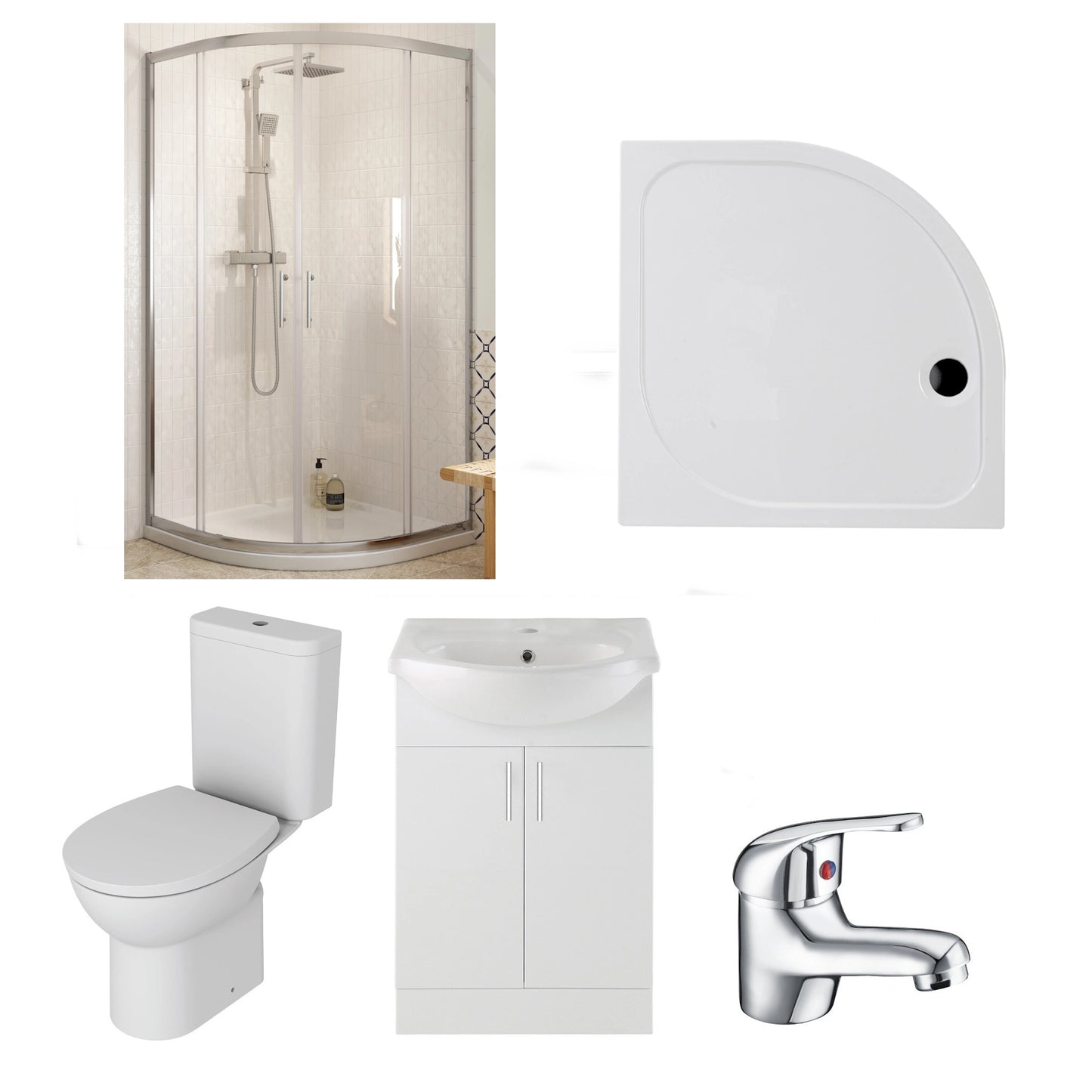 Sinda Full Designer Bathroom Suite with Shower Enclosure Toilet and Vanity Unit