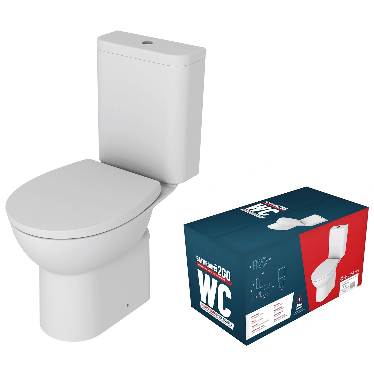 Norcia Rimless Close Coupled Open Back WC & Soft Close Toilet Seat