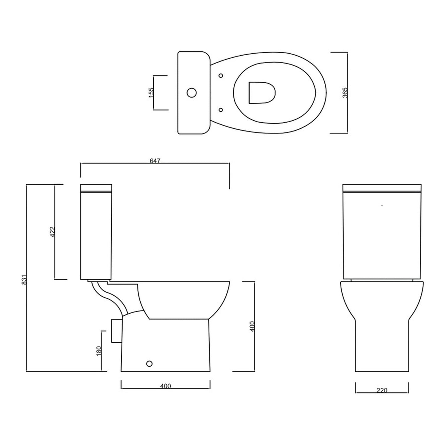 Norcia Rimless Close Coupled Open Back WC & Soft Close Toilet Seat