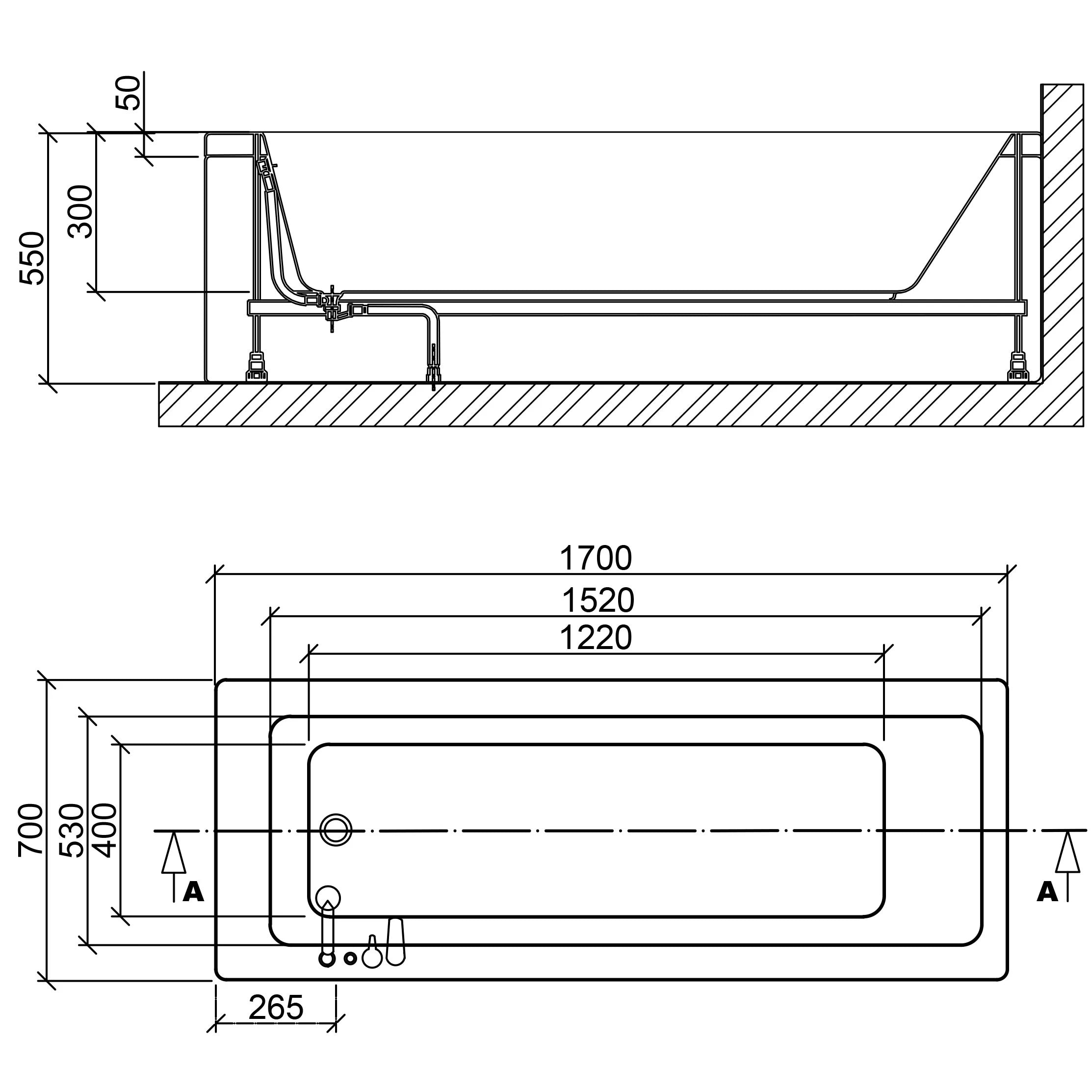 Intro Single Ended Whirlpool Straight Bath 1700mm x 700mm