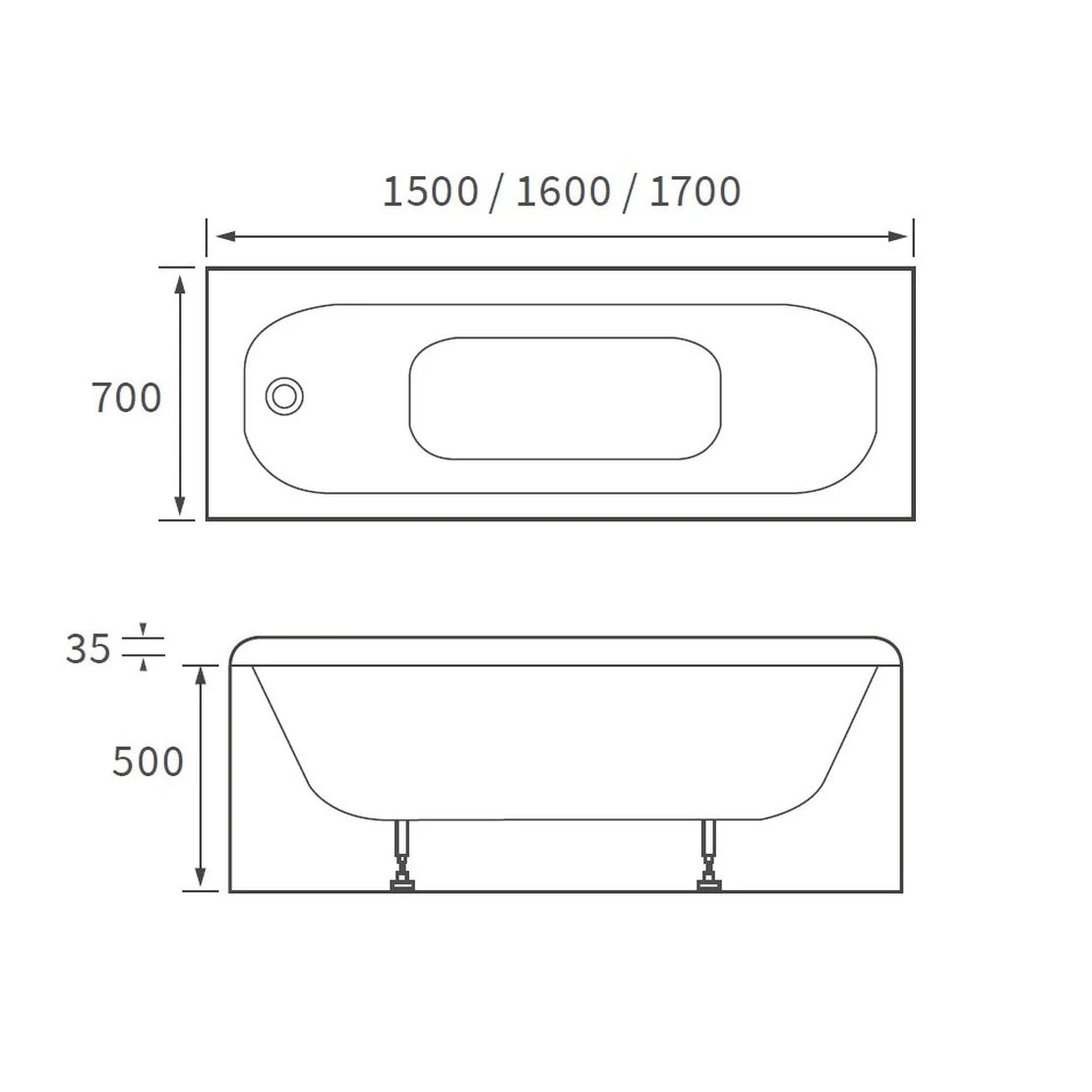Winterton Steel Single Ended Rectangular Straight Bath