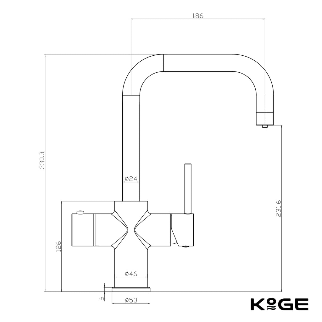 KoGE 3-in-1 Square Spout Boiling Water Kitchen Tap Tank and Filter Set