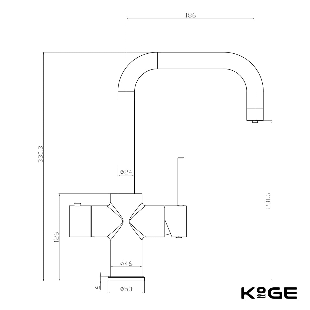 KoGE 3-in-1 Square Spout Boiling Water Kitchen Tap Tank and Filter Set