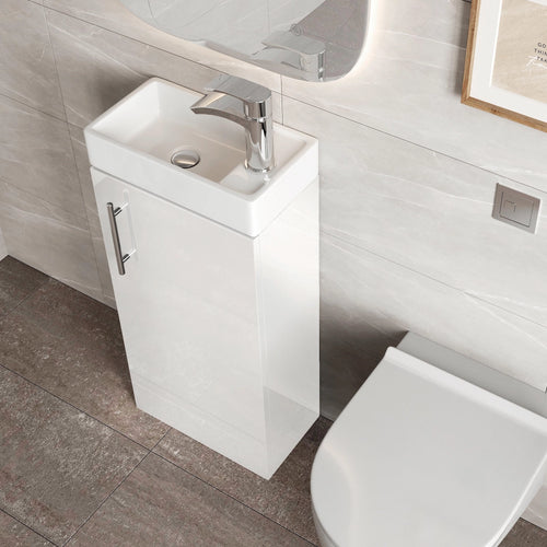 Waterguard Cloakroom Floor Standing Gloss White Basin Sink Vanity Unit