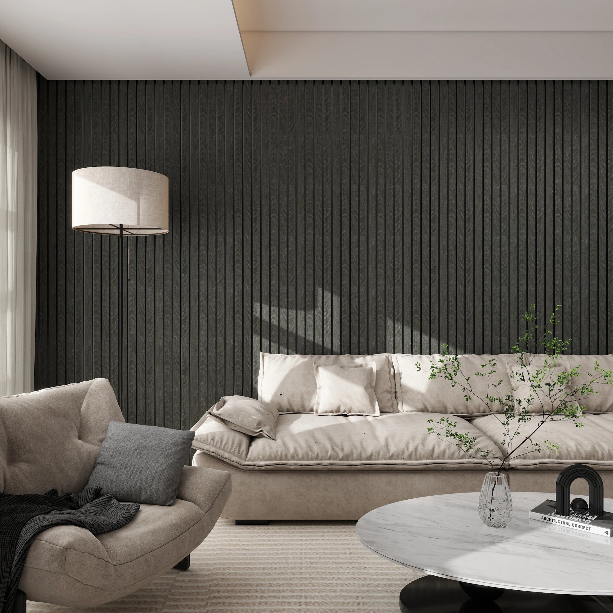 Aluvo 4 Slats Black Wood Waterproof Wall Panel