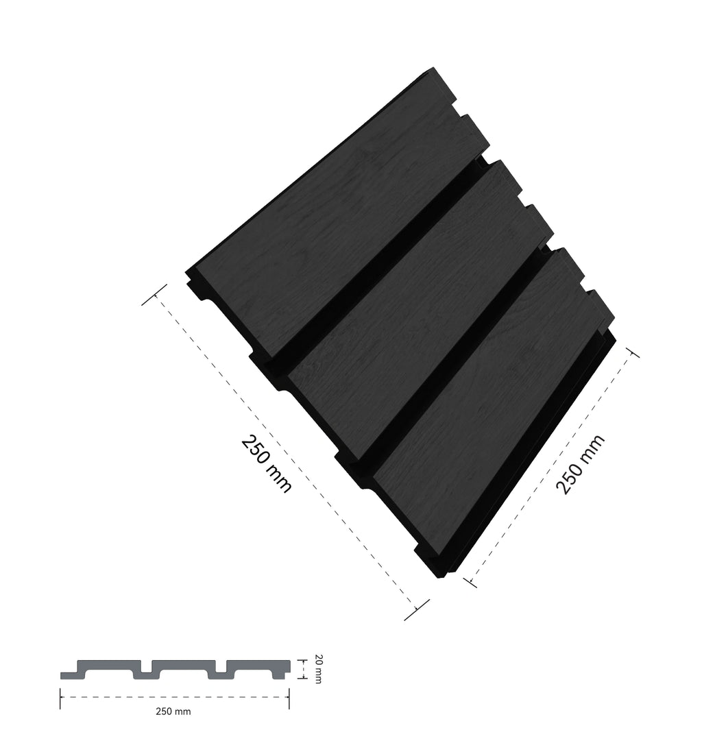 Aluvo 3 Slats Black Wood Waterproof Wall Panel