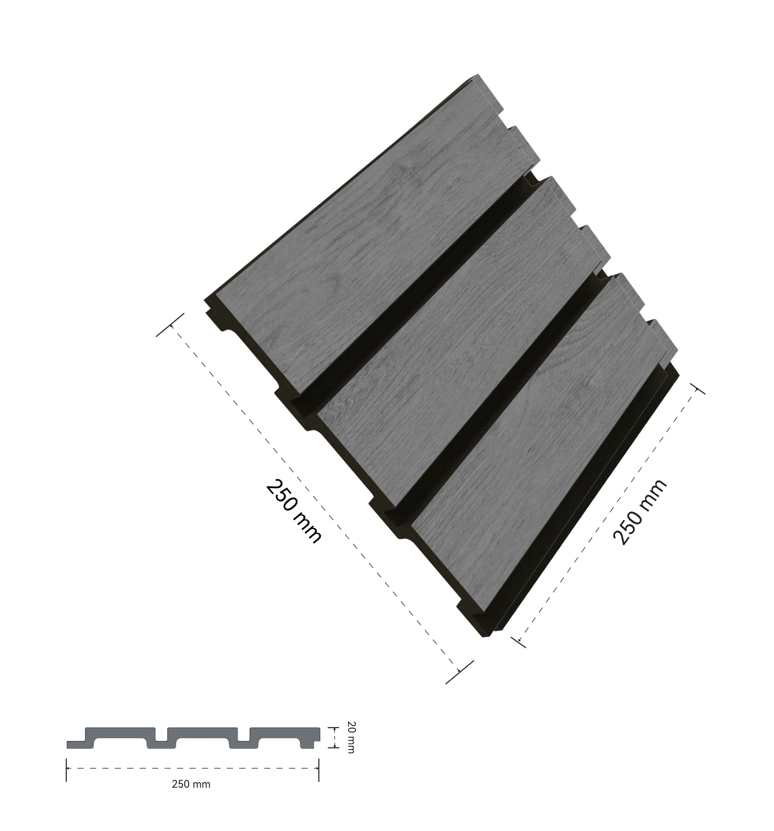 Aluvo 3 Slats Grey Oak Waterproof Wall Panel