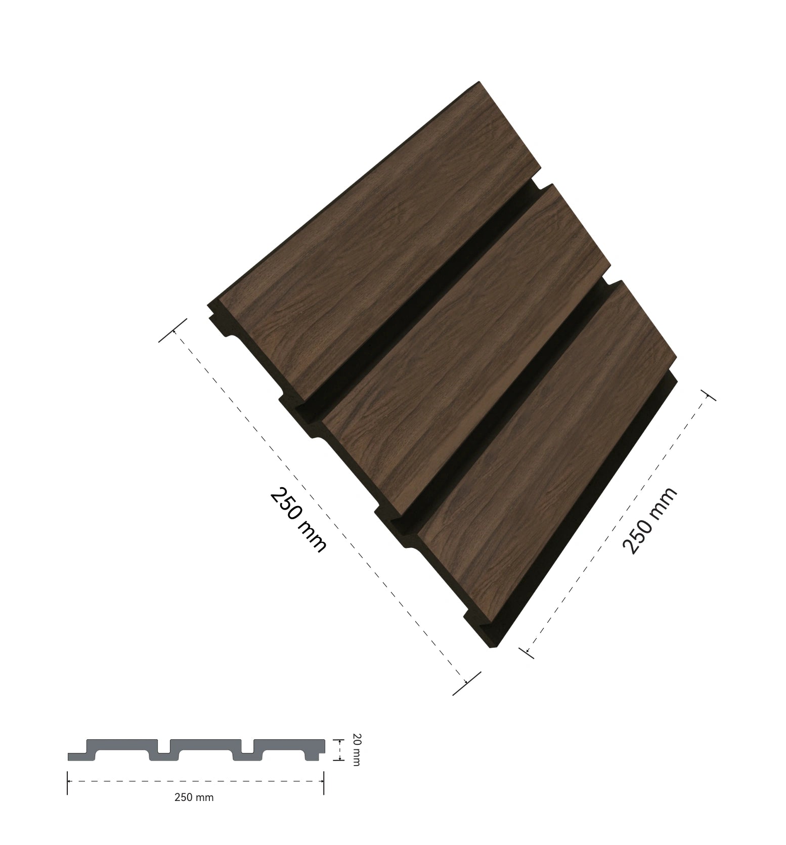 Aluvo 3 Slats Warm Walnut Waterproof Wall Panel