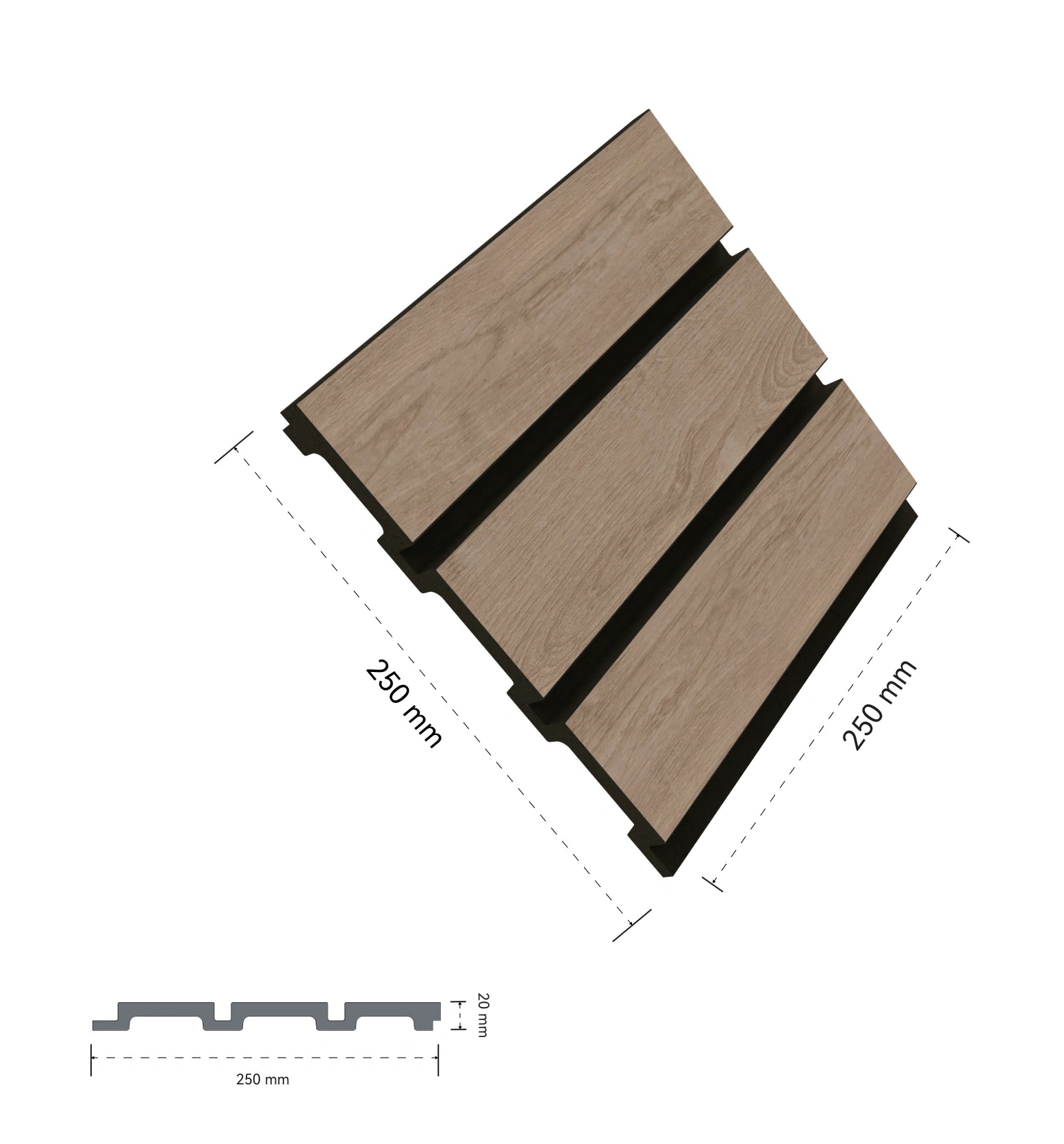 Aluvo 3 Slats Natural Oak Waterproof Wall Panel