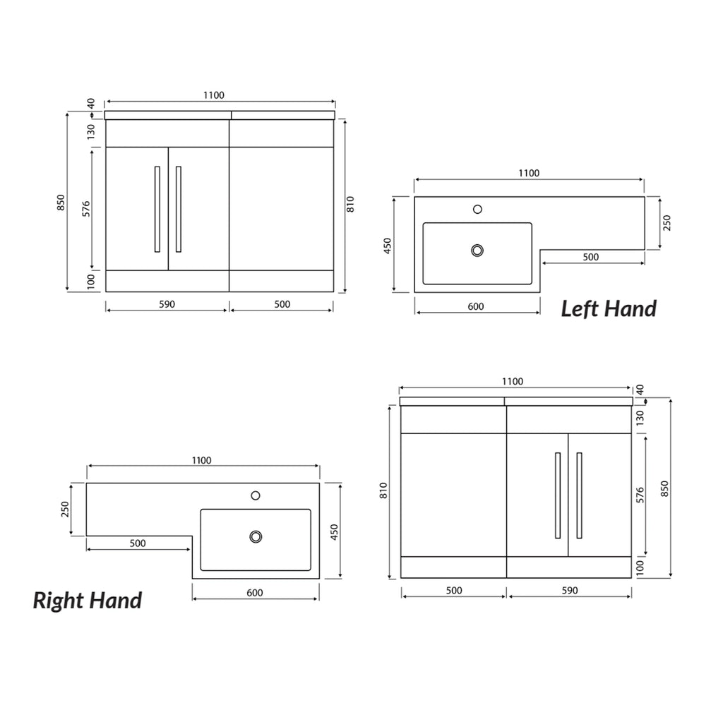 Empire L Shape Basin Sink Vanity Unit & WC Unit Furniture Set