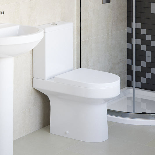 Seville Rimless Close Coupled Open Back WC & Soft Close Toilet Seat