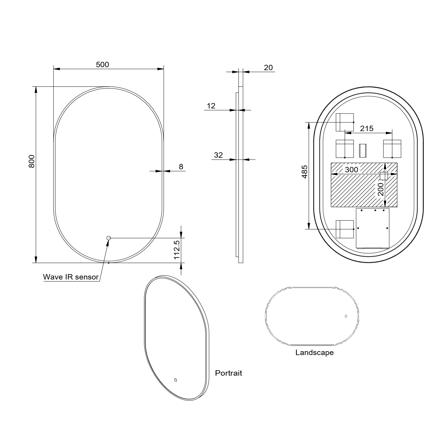 Aubrey Wall Hung Oval LED Mirror