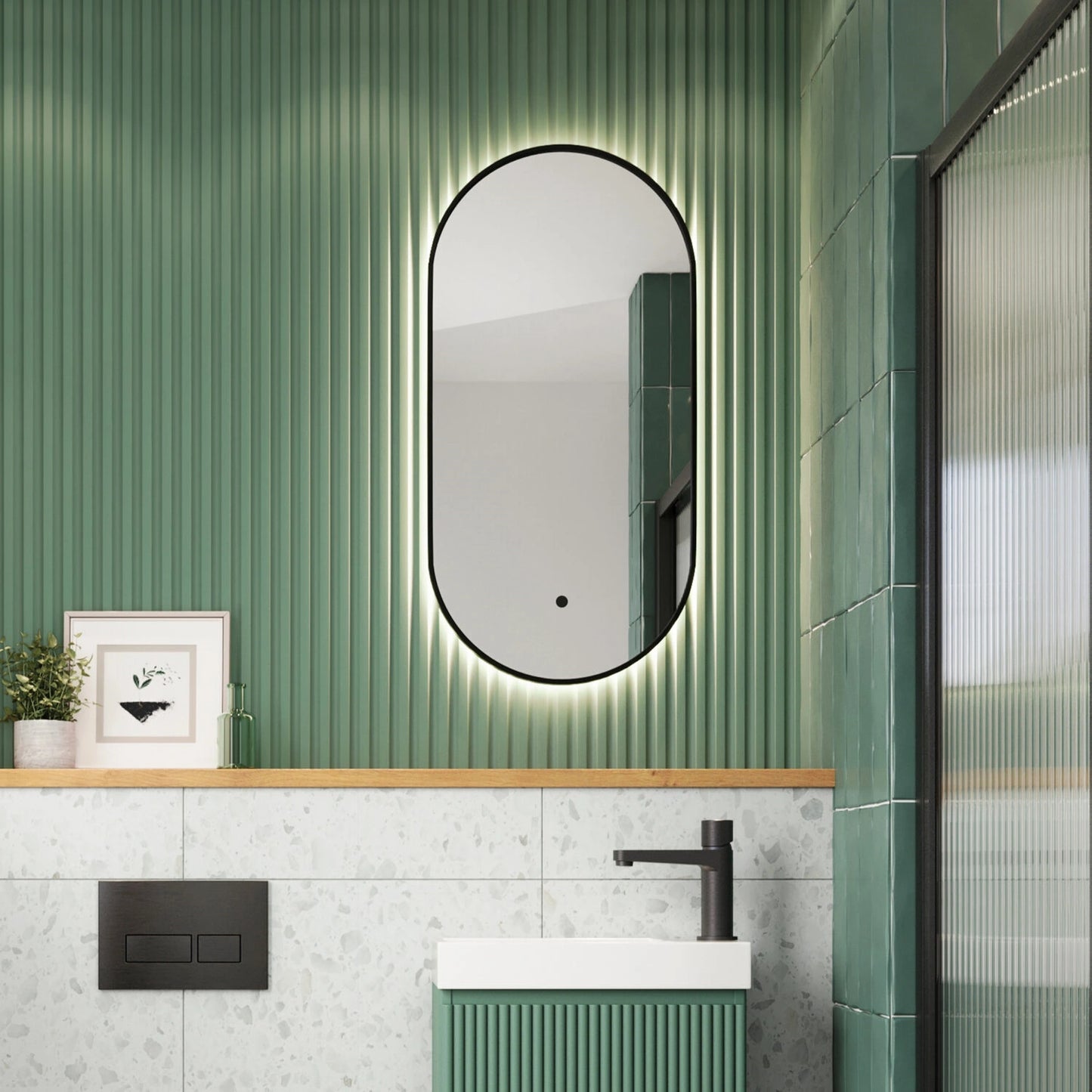 Aubrey Slim Wall Hung Oval LED Mirror