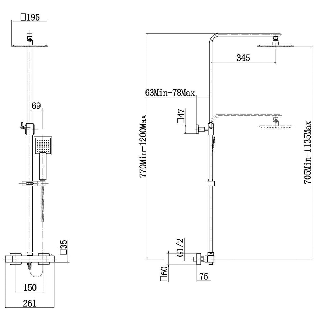 Giavani Matrix Chrome Twin Square Rigid Riser Shower