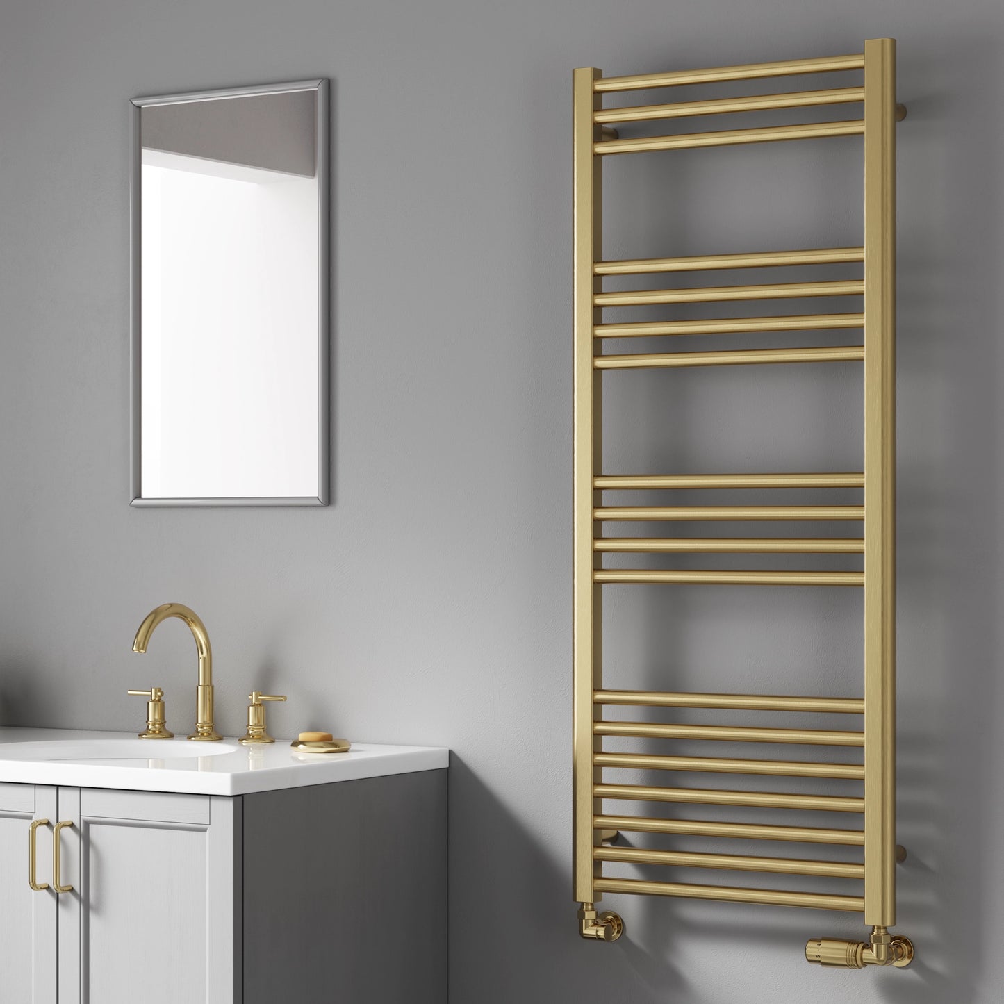 Ottone Reina Designer Brushed Brass Straight Towel Rail Radiator