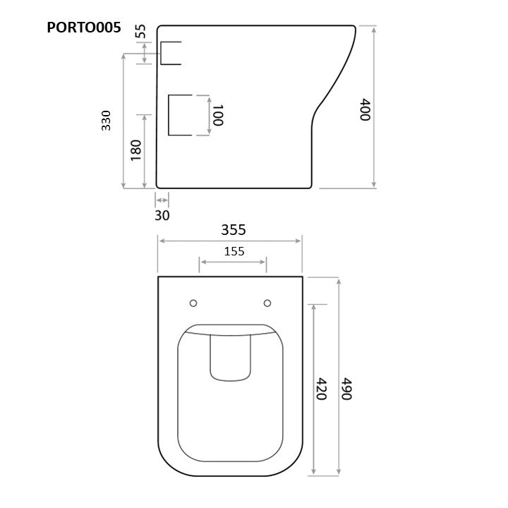 Porto Back to Wall Scudo WC Toilet with Soft Close Toilet Seat