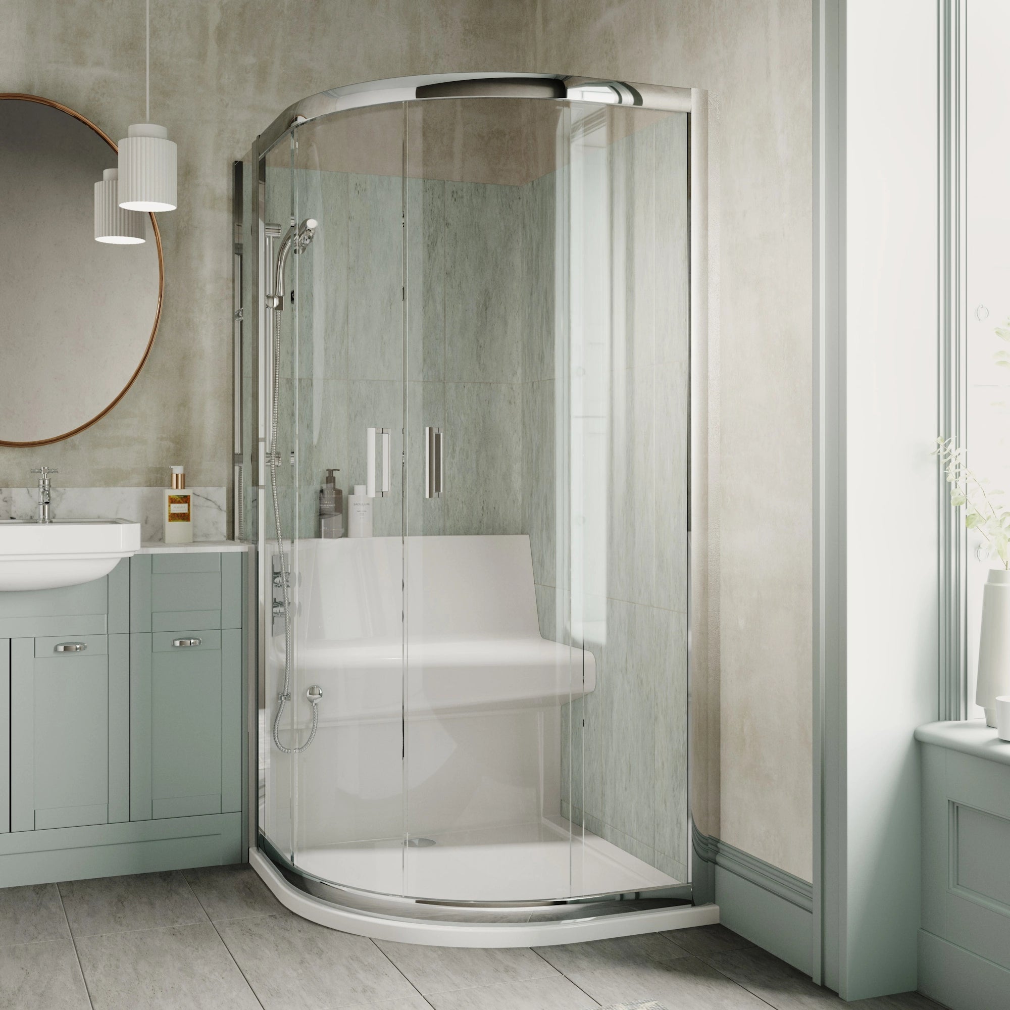 Quandrant Seat Complete Shower Enclosure