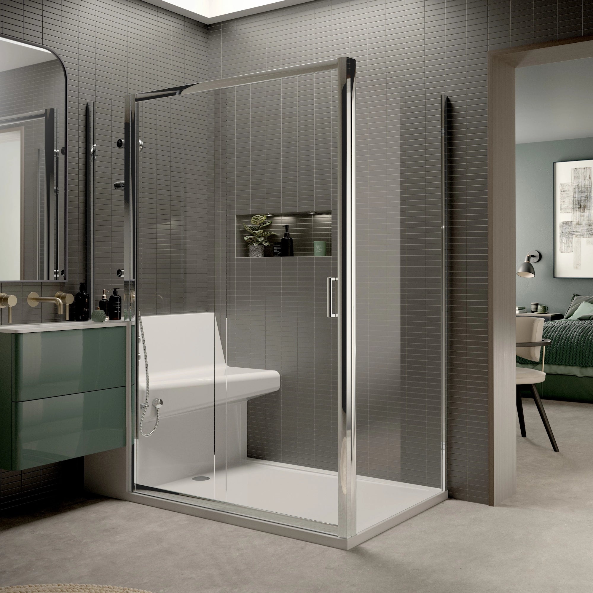 Sliding Door Seat Complete Shower Enclosure