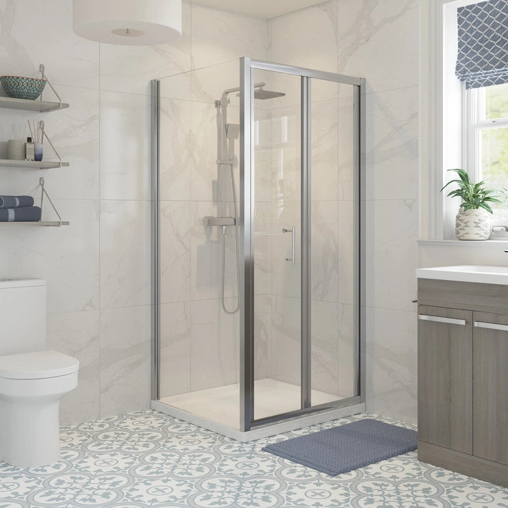 Glacial Crystal Bifold Polished Silver Wetroom Shower Door