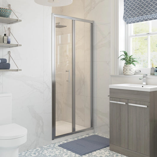Glacial Crystal Bifold Polished Silver Wetroom Shower Door
