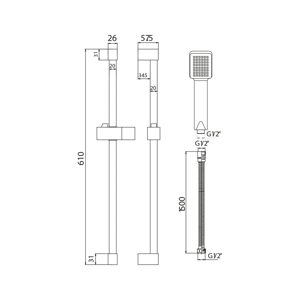 Square Shower Riser Rail Kit