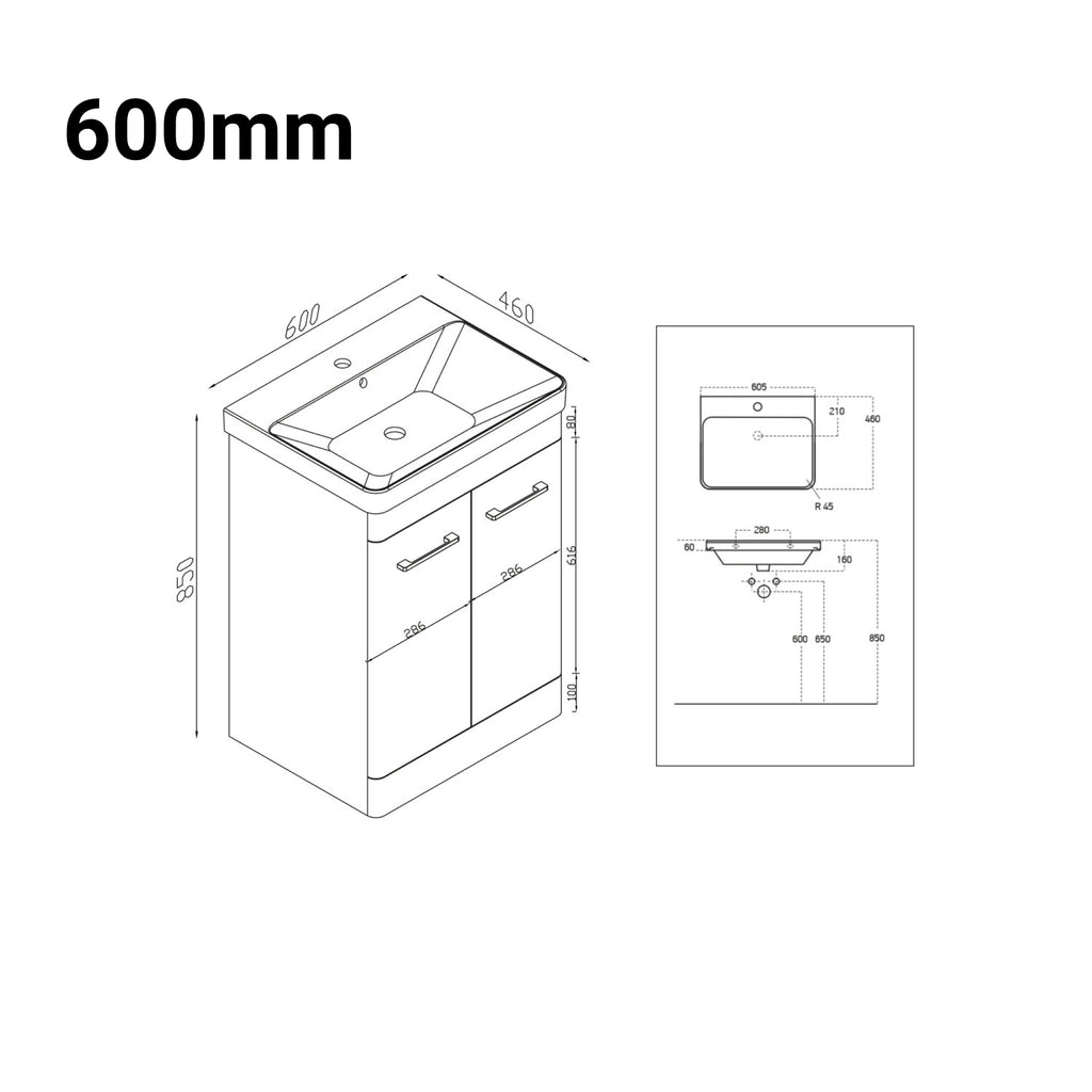 Rossini Floor Standing Basin Sink Vanity Unit