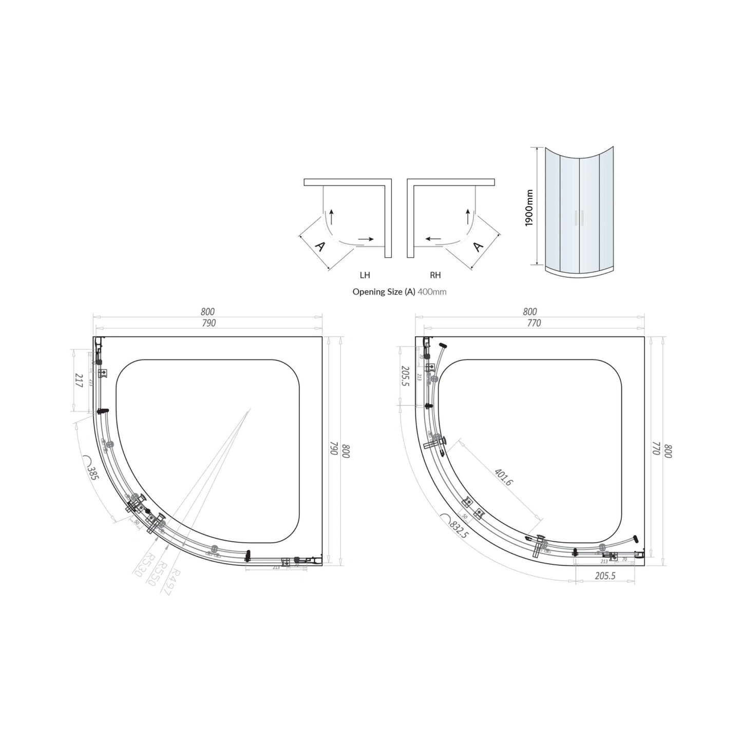 S6 Quadrant Brushed Brass Double Door Shower Enclosure