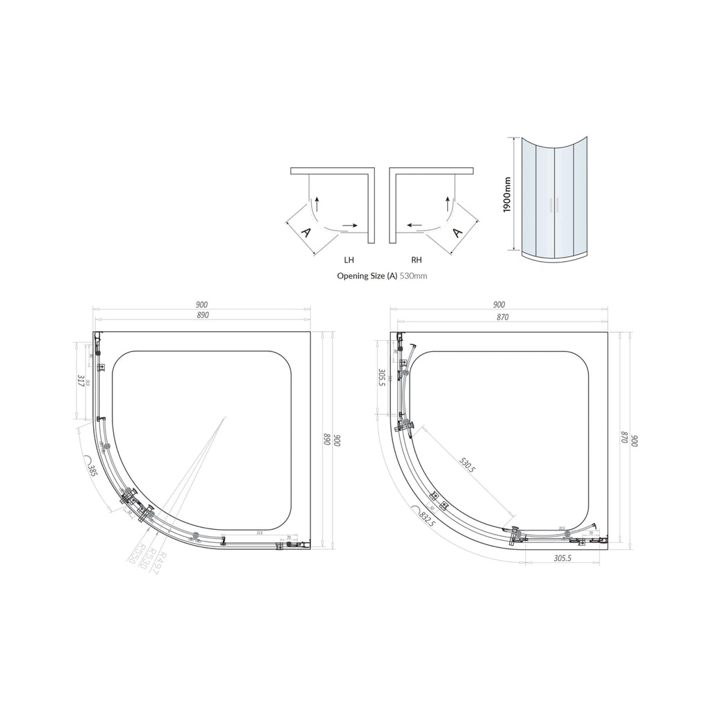 S6 Quadrant Brushed Brass Double Door Shower Enclosure