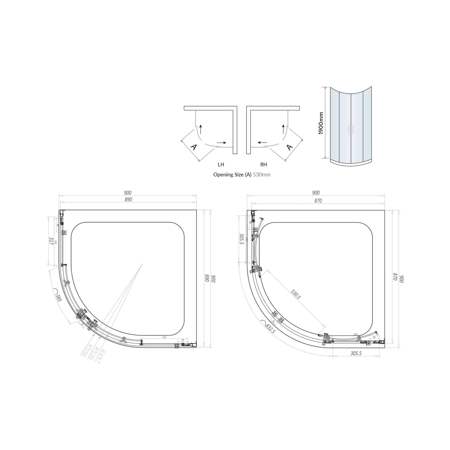 S6 Quadrant Brushed Brass Double Door Shower Enclosure