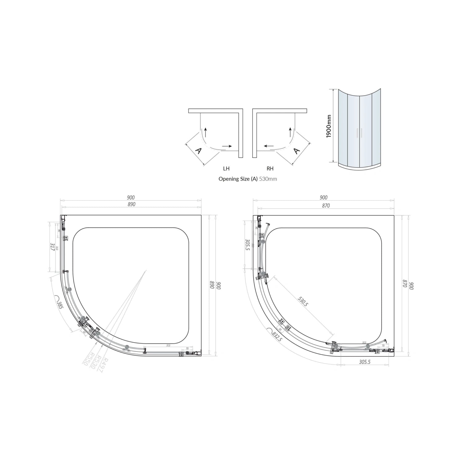 S6 Quadrant Brushed Brass Double Door Shower Enclosure