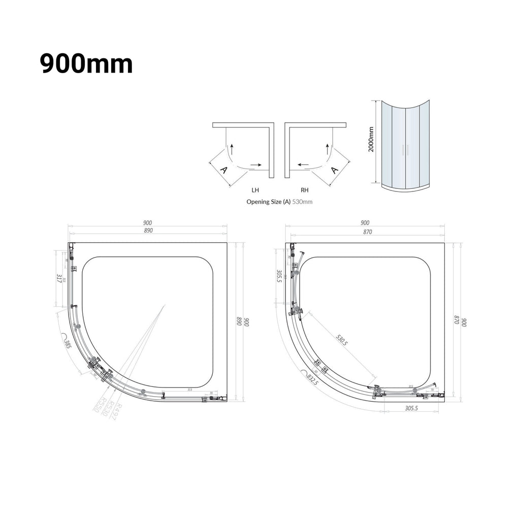 S6 Quadrant Black Double Door Shower Enclosure