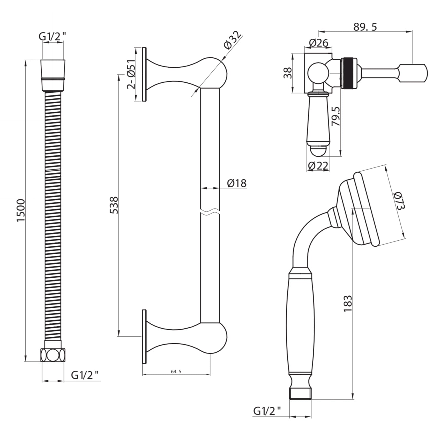 Traditional Shower Riser Rail Kit