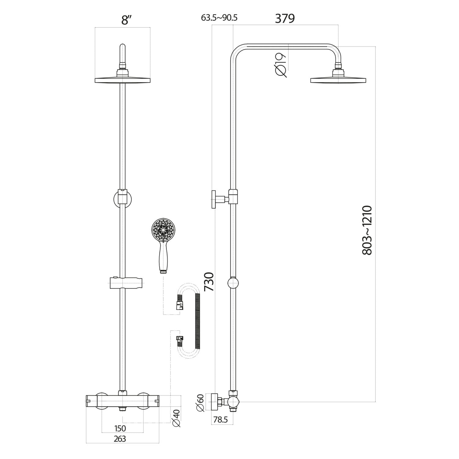 Serena Chrome Round Rigid Riser Shower