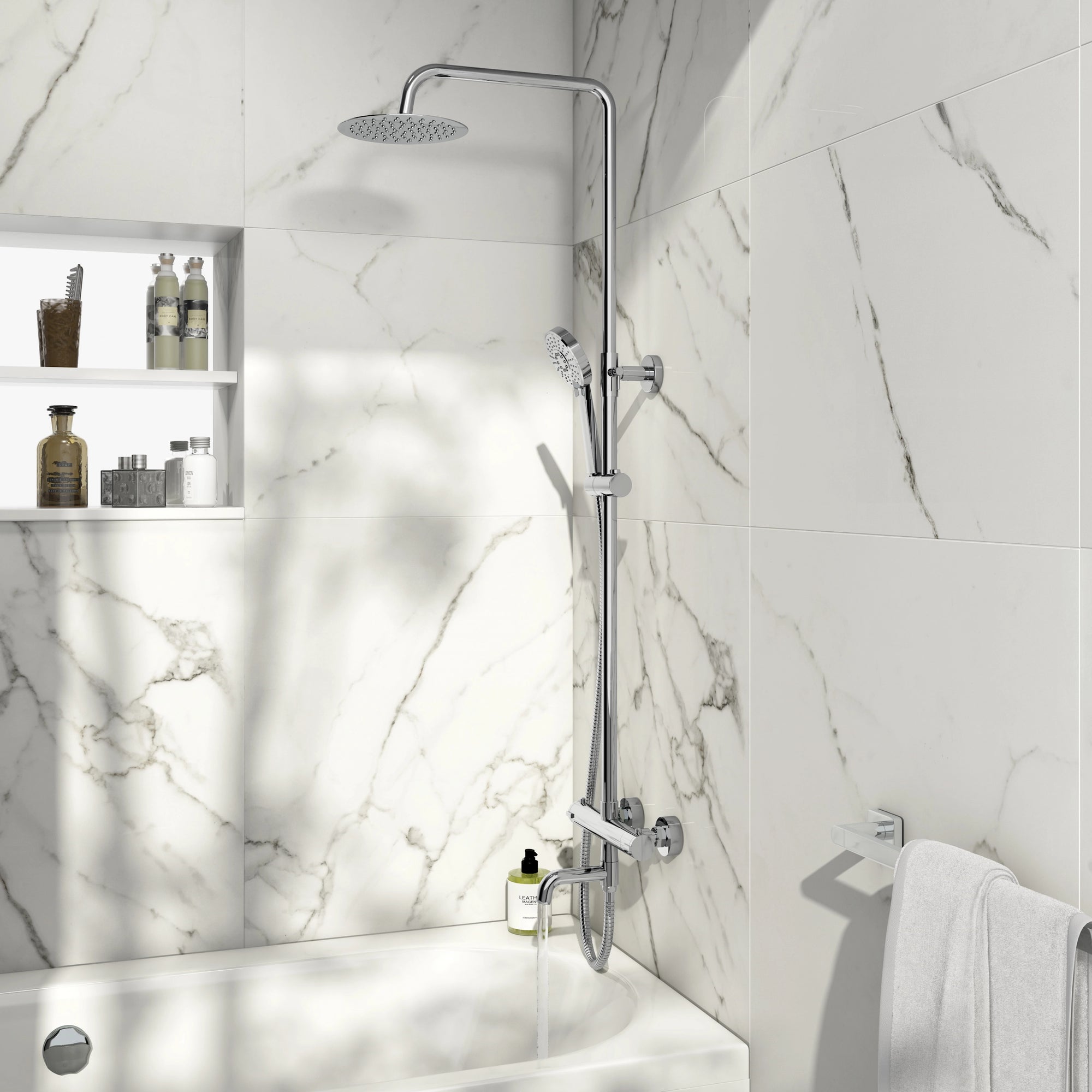 Solar Chrome Round Rigid Riser Shower with Bath Filler