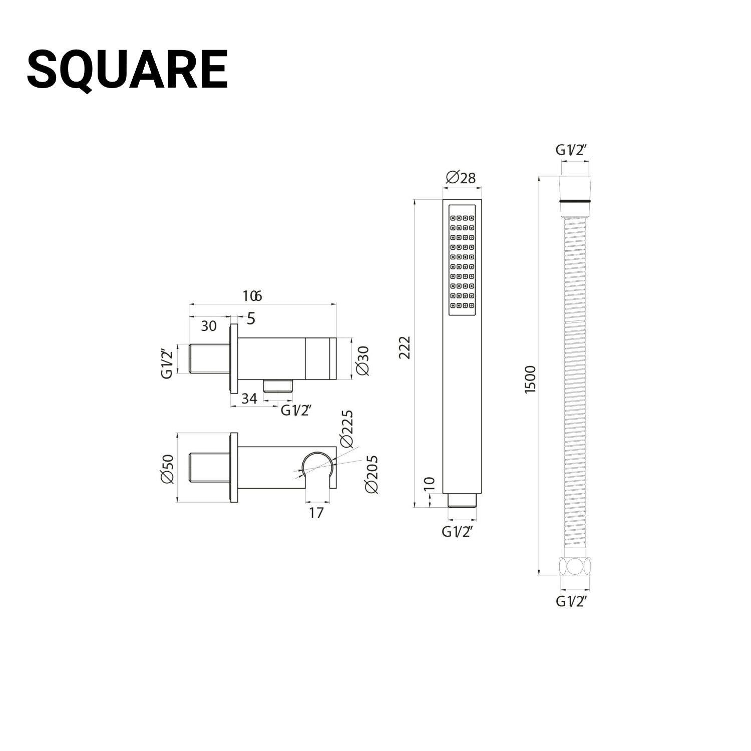 Shower Outlet, Hose and Head Set