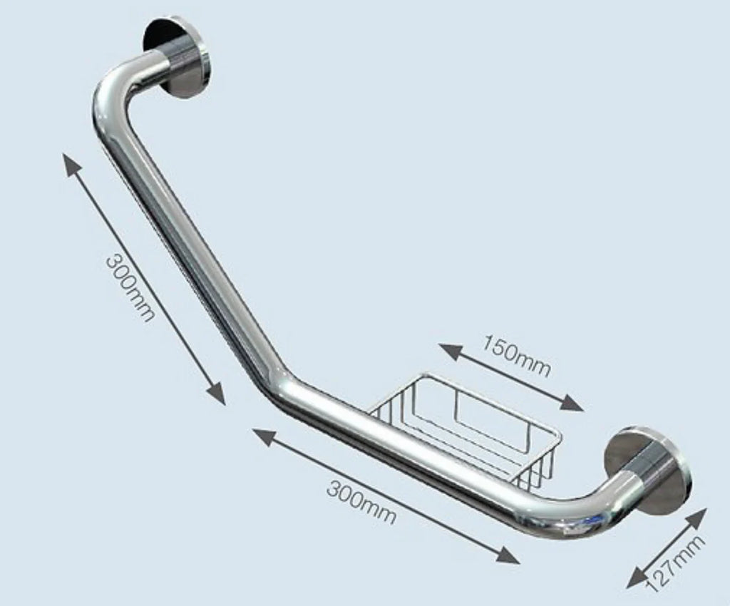 Euroshowers Polished Curved Stainless Steel Grab Rail Bar with Soap Dish