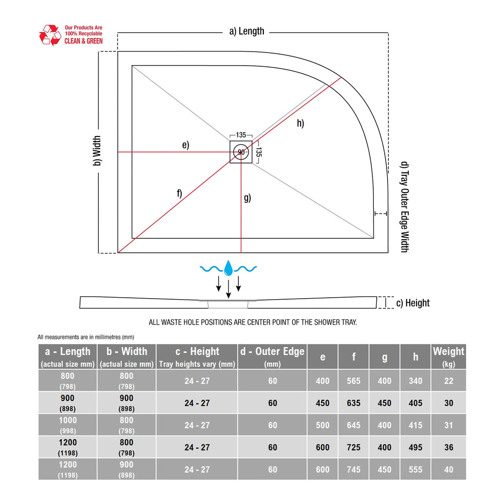 Ultra Slim Quadrant Shower Tray 900 x 900mm