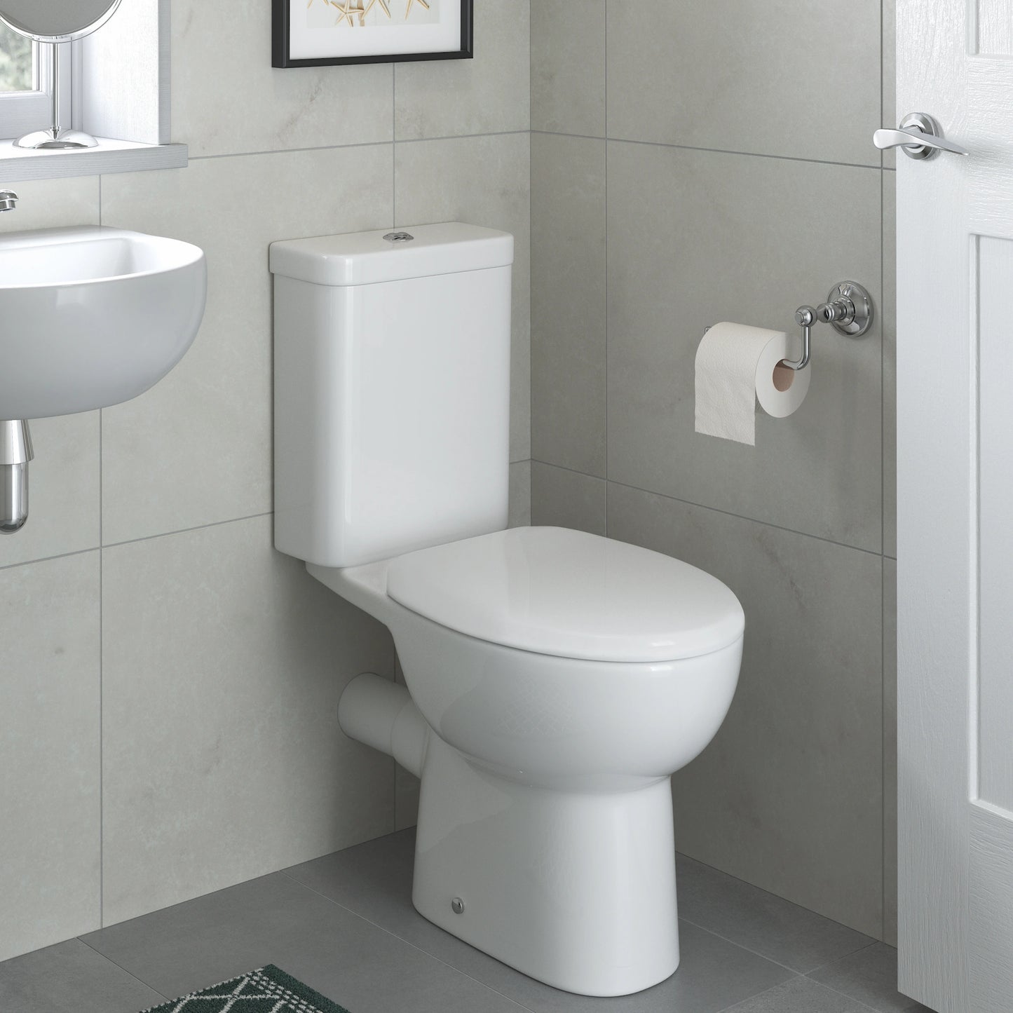 Laurino Rimless Close Coupled Open Back WC & Soft Close Toilet Seat